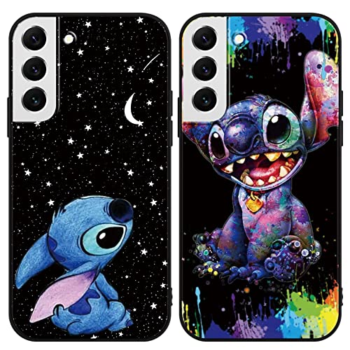 Omyzo [2 Stück Schutzhülle für Samsung Galaxy S22 Plus 5G Hülle 6,55",Stitch Cute Sweet Karikatur Anime Einzigartige Lustig Ultra Dünn Matt Hart Silikon Stoßfest Kratzfest Case Handyhülle von Omyzo