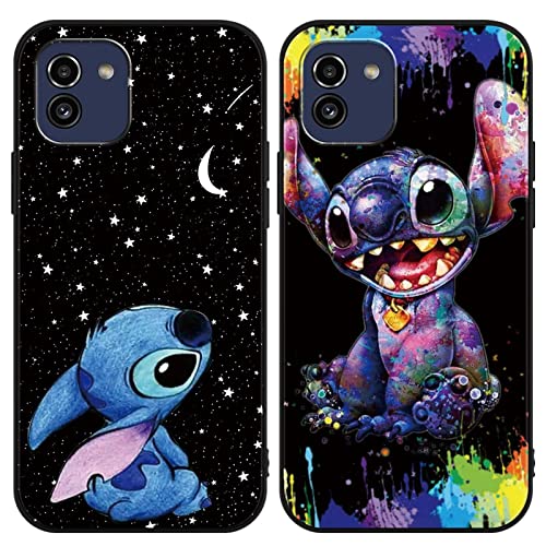 Omyzo [2 Stück Stitch Handyhülle für Samsung Galaxy A03 4G Hülle 6,5",Cute Sweet Karikatur Anime Einzigartige Lustig Ultra Dünn Matt Weich Silikon Stoßfest Kratzfest Case Schutzhülle für Samsung A03 von Omyzo