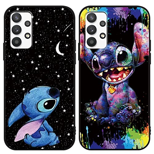 Omyzo [2 Stück Stitch Handyhülle für Samsung Galaxy A32 4G Hülle 6,4",Cute Sweet Karikatur Anime Einzigartige Lustig Ultra Dünn Matt Weich Silikon Stoßfest Kratzfest Case Schutzhülle für Samsung A32 von Omyzo