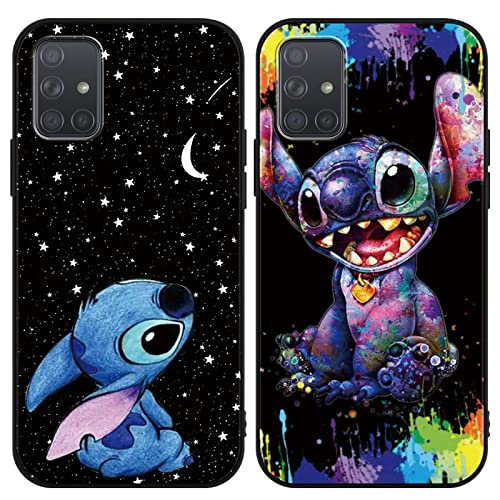 Omyzo [2 Stück Stitch Handyhülle für Samsung Galaxy A71 4G Hülle 6,7",Cute Sweet Karikatur Anime Einzigartige Lustig Ultra Dünn Matt Weich Silikon Stoßfest Kratzfest Case Schutzhülle für Samsung A71 von Omyzo