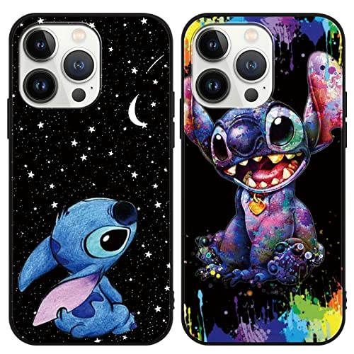 Omyzo [2 Stück Stitch Handyhülle für iPhone 13 Pro Hülle 6,1",Cute Sweet Karikatur Anime Einzigartige Lustig Ultra Dünn Matt Weich Silikon Stoßfest Kratzfest Case Schutzhülle für iPhone 13 Pro von Omyzo