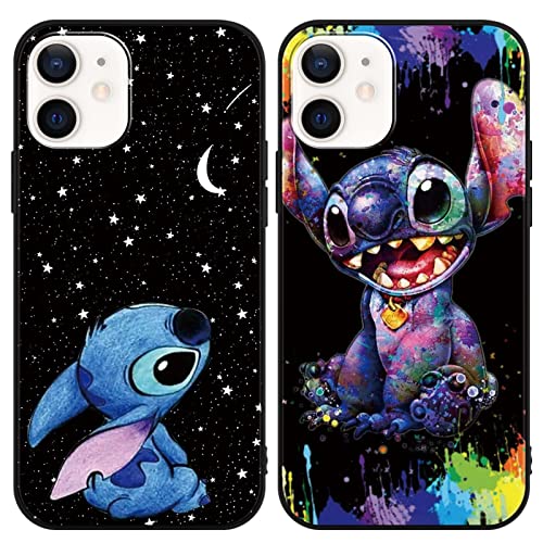 Omyzo [2 Stück Stitch Schutzhülle für iPhone 12 Mini Hülle 5,4",Cute Sweet Karikatur Anime Einzigartige Lustig Ultra Dünn Matt Weich Silikon Stoßfest Kratzfest Case Handyhülle für iPhone 12 Mini von Omyzo