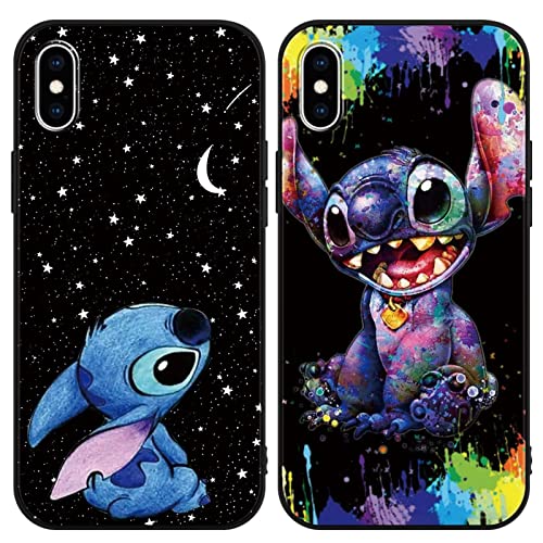 Omyzo [2 Stück Stitch Schutzhülle für iPhone XS Max Hülle 6,5",Cute Sweet Karikatur Anime Einzigartige Lustig Ultra Dünn Matt Weich Silikon Stoßfest Kratzfest Case Handyhülle für iPhone XS Max von Omyzo