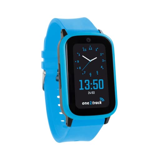 One2Track Connect Up Blau – 4G GPS Smartwatch Kinder – Inkl. Bildschirmschutzfolie und SIM-Karte – Eigene App – Telefonieren, Videoanrufe, Chat, SOS, Sichere Zone, IP67 – 2 Jahre Garantie von One2Track