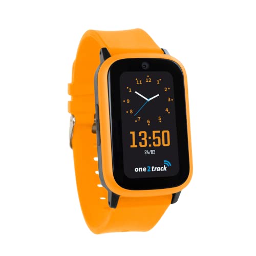 One2Track Connect Up Orange - 4G GPS Smartwatch Kinder – Inkl. Bildschirmschutzfolie und SIM-Karte – Eigene App – Telefonieren, Videoanrufe, Chat, SOS, Sichere Zone, IP67 – 2 Jahre Garantie von One2Track