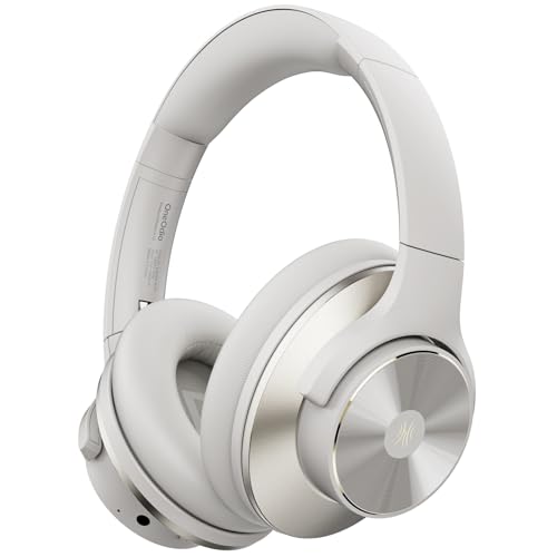 OneOdio A10 Bluetooth Kopfhörer Over Ear mit Hybrid Active Noise Cancelling, Bis zu 62 Std., Kabellos Kopfhörer im Hi-Res Audio, Tiefer Bass, Mikrofon für Reisen, Zuhause, Büro (Grau Weiß) von OneOdio
