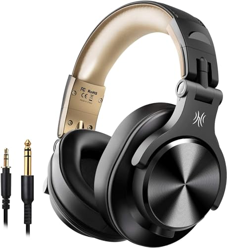 OneOdio Bluetooth Kopfhörer Over Ear, 72 Stdn HiFi Stereo Kopfhörer Kabellos, Wireless Headphones mit 6.35mm & 3.5mm Klinke für Studio DJ Handy PC AMP - Gold von OneOdio