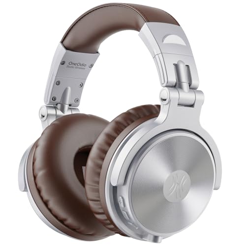 OneOdio Bluetooth Kopfhörer Over Ear [Bis zu 110 Std & BT 5.2] Kopfhörer Kabellos Bluetooth mit 50mm Treiber, HiFi Stereo Faltbares Wireless Headphones mit Mikrofon für Laptop/Handy/PC - Silber Braun von OneOdio