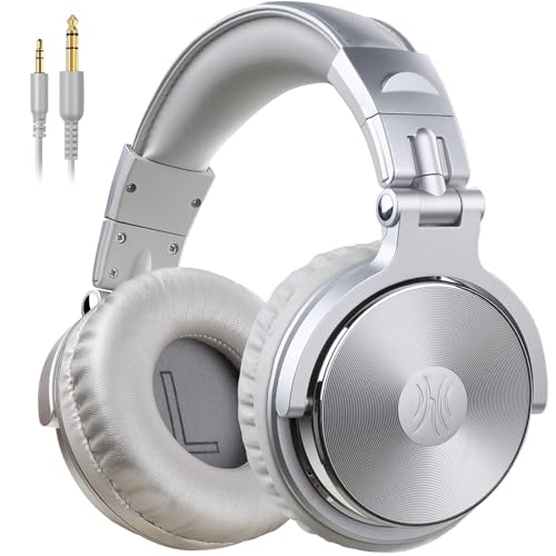OneOdio Over Ear Kopfhörer mit Kabel, 50mm Treiber, Bassklang, 6.35 & 3.5mm Klinke, Share-Port, Geschlossene DJ Headphones für Studio, Podcast, Monitor, Handy, PC, MP3/4 (Pro-10 Silber Grau) von OneOdio