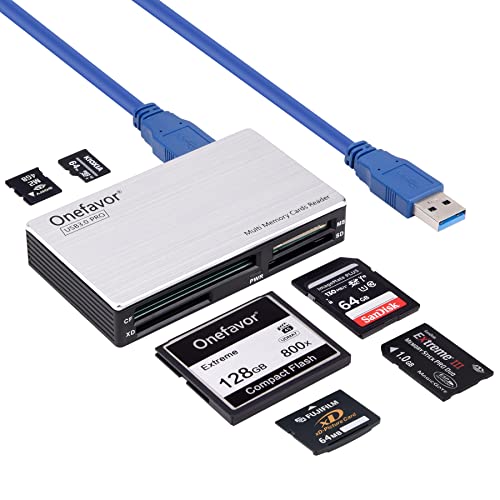 Onefavor SD Kartenleser USB 3.0 Kartenleser 6-in-1-Multi-USB-3.0-Compact-Flash Speicherkartenleser-Adapter für SD, TF,CF, Micro SD von Onefavor