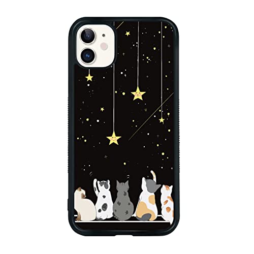 Cut Cat iPhone 11 Hülle – 15.5 cm (6.1 Zoll), gelbes Leopardenmuster, weicher Silikagel Rahmen unterstützt, schwarze Handyhülle für Teenager-Mädchen und Schwestern von Onemiliayears