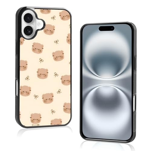 Onemiliayears Niedliche lustige Teddybär-Schleife Handyhülle: Kawaii-Cartoon, Braun, ästhetisch, kompatibel mit iPhone 16 Plus, Hülle für Damen und Mädchen (iPhone 16 Plus) von Onemiliayears