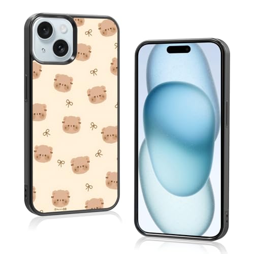 Onemiliayears Schutzhülle für iPhone 15 mit süßer, lustiger Teddybär-Schleife: Kawaii-Cartoon, Braun, ästhetisch, kompatibel mit iPhone 15, Hülle für Damen und Mädchen (iPhone 15) von Onemiliayears