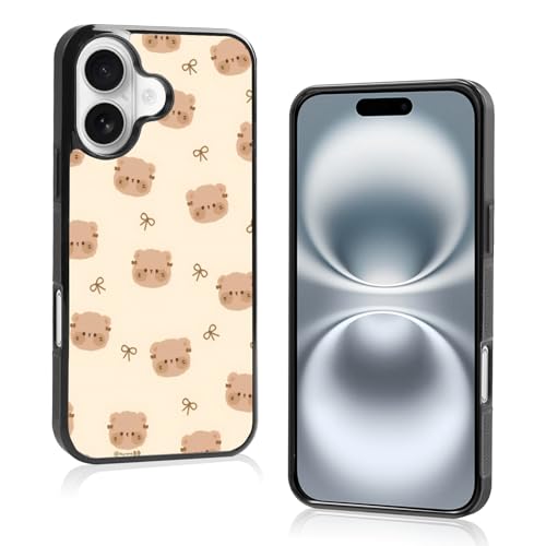Onemiliayears Schutzhülle für iPhone 16 mit süßer, lustiger Teddybär-Schleife: Kawaii-Cartoon, Braun, ästhetisch, kompatibel mit iPhone 16, Hülle für Damen und Mädchen (iPhone 16) von Onemiliayears