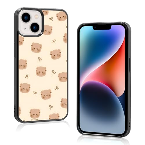 Onemiliayears Schutzhülle mit süßer, lustiger Teddybär-Schleife: Kawaii-Cartoon, ästhetisch, kompatibel mit iPhone 13/14, für Damen und Mädchen (iPhone 13/14), Braun von Onemiliayears