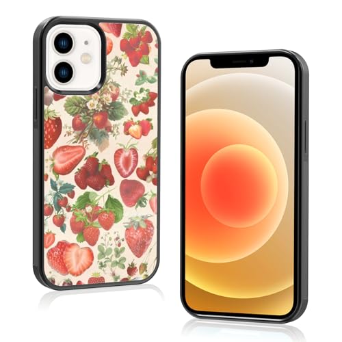 Onemiliayears Süße Erdbeer-Handyhülle: Kawaii-Frühling, bunt, Retro-Ästhetik, kompatibel mit iPhone 12/12 Pro, Hülle für Damen und Mädchen (iPhone 12/12Pro) von Onemiliayears