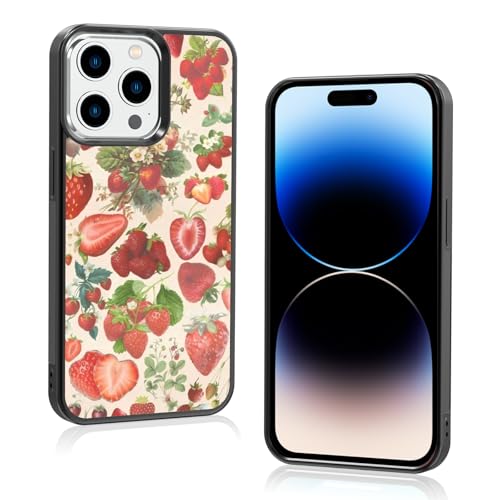Onemiliayears Süße Erdbeer-Handyhülle: Kawaii-Frühling, bunt, Retro-Ästhetik, kompatibel mit iPhone 14 Pro, Hülle für Damen und Mädchen (iPhone 14 Pro) von Onemiliayears