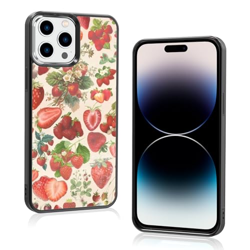 Onemiliayears Süße Erdbeer-Handyhülle: Kawaii-Frühling, bunt, Retro-Ästhetik, kompatibel mit iPhone 14 Pro Max, Hülle für Damen und Mädchen (iPhone 14 PM) von Onemiliayears