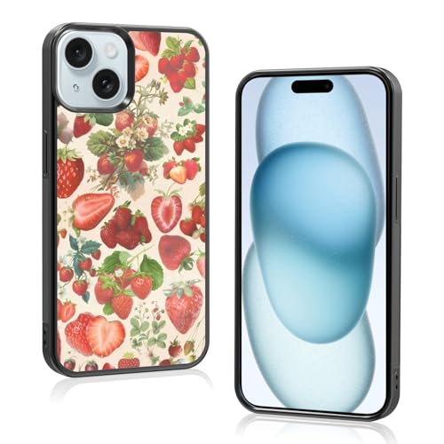 Onemiliayears Süße Erdbeer-Handyhülle: Kawaii-Frühling, bunt, Retro-Ästhetik, kompatibel mit iPhone 15, Hülle für Damen und Mädchen (iPhone 15) von Onemiliayears