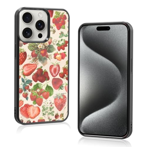 Onemiliayears Süße Erdbeer-Handyhülle: Kawaii-Frühling, bunt, Retro-Ästhetik, kompatibel mit iPhone 15 Pro, Hülle für Damen und Mädchen (iPhone 15Pro) von Onemiliayears