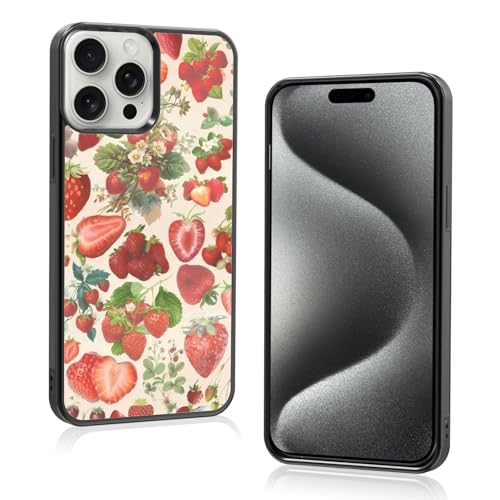 Onemiliayears Süße Erdbeer-Handyhülle: Kawaii-Frühling, bunt, Retro-Ästhetik, kompatibel mit iPhone 15 Pro Max, Hülle für Damen und Mädchen (iPhone 15PM) von Onemiliayears