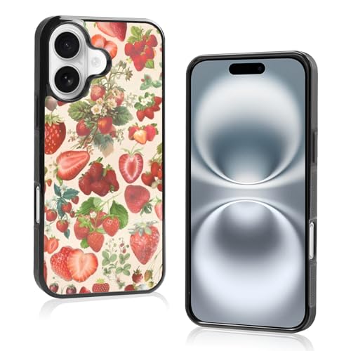 Onemiliayears Süße Erdbeer-Handyhülle: Kawaii-Frühling, bunt, Retro-Ästhetik, kompatibel mit iPhone 16, Hülle für Damen und Mädchen (iPhone 16) von Onemiliayears
