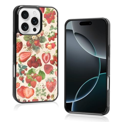 Onemiliayears Süße Erdbeer-Handyhülle: Kawaii-Frühling, bunt, Retro-Ästhetik, kompatibel mit iPhone 16 Pro, Hülle für Damen und Mädchen (iPhone 16Pro) von Onemiliayears