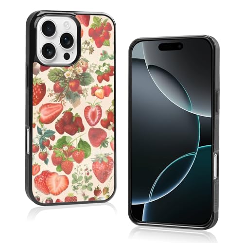 Onemiliayears Süße Erdbeer-Handyhülle: Kawaii-Frühling, bunt, Retro-Ästhetik, kompatibel mit iPhone 16 Pro Max, Hülle für Damen und Mädchen (iPhone 16PM) von Onemiliayears