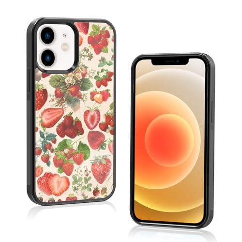 Onemiliayears Süße Erdbeeren-Handyhülle: Kawaii-Frühling, bunt, Retro-Ästhetik, kompatibel mit iPhone 12/13 Mini, Hülle für Damen und Mädchen (iPhone 12/13 Mini) von Onemiliayears