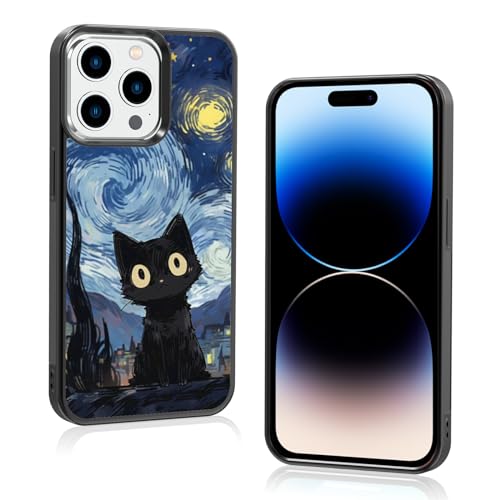 Onemiliayears Van Gogh Schutzhülle für iPhone 14 Pro, süßes Katzenmuster, rutschfestes Design und Stoßdämpfung, Handyhülle für Teenager, Mädchen, Jungen, Frauen und Männer (iPhone - 14 Pro) von Onemiliayears