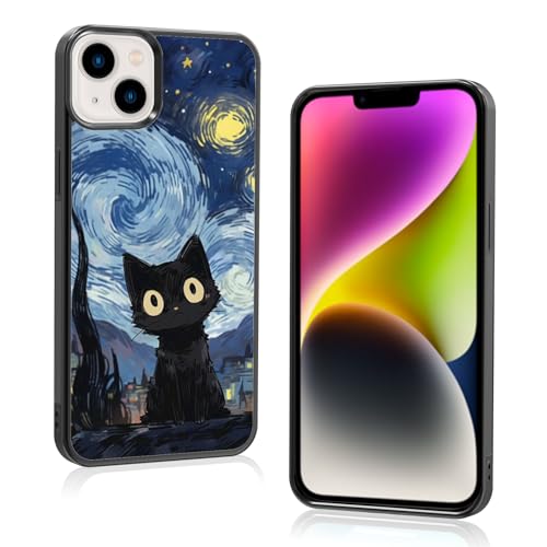 Onemiliayears Van Gogh Schutzhülle mit niedlichem Katzenmuster, rutschfestes Design und Stoßdämpfung, Handyhülle für Teenager, Mädchen, Jungen, Frauen und Männer (iPhone - 14 Plus) von Onemiliayears