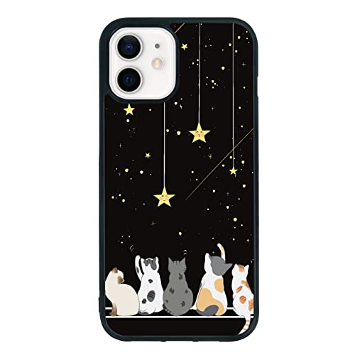 Schutzhülle für iPhone 12/12pro mit süßer Katze, 15,5 cm (6,1 Zoll), rutschfestes Muster und Stoßdämpfung, weiches Silikagel, Rahmenunterstützung, schwarze Handyhülle für Teenager-Mädchen und von Onemiliayears