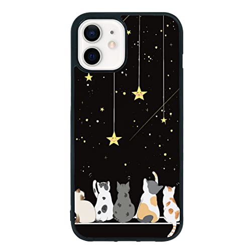 Schutzhülle für iPhone 12 Mini, Schwarze Katze, 6.1 Zoll (6.1 Zoll), rutschfestes Muster-Design und Stoßdämpfung, unterstützt schwarze Handyhülle für Teenager, Mädchen und Schwestern von Onemiliayears