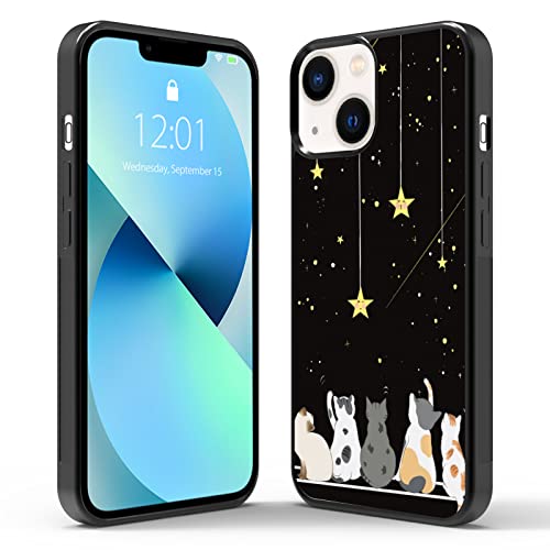 Schutzhülle für iPhone 13, 15.5 cm (6.1 Zoll), schwarze Katze, rutschfestes Muster und Stoßdämpfung, unterstützt schwarze Handyhülle für Teenager-Mädchen und Schwestern (schwarz – Katze, 6.1) von Onemiliayears