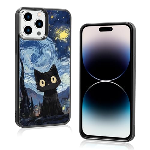 Van Gogh Schutzhülle für iPhone 14 Pro Max mit niedlichem Katzenmuster, rutschfestes Design und Stoßdämpfung, Handyhülle für Teenager, Mädchen, Jungen, Frauen und Männer (iPhone - 14 Pro Max) von Onemiliayears