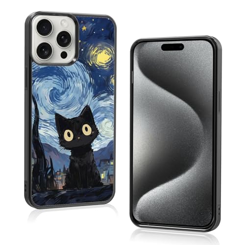 Van Gogh Schutzhülle für iPhone 15 Pro Max mit niedlichem Katzenmuster, rutschfestes Design und Stoßdämpfung, Handyhülle für Teenager, Mädchen, Jungen, Frauen und Männer (iPhone - 15 Pro Max) von Onemiliayears