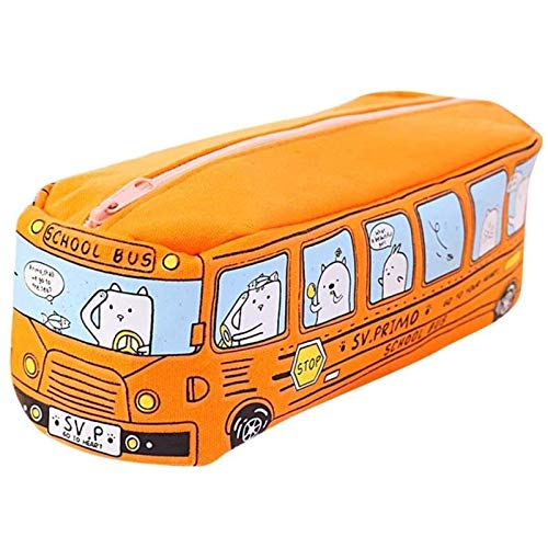 Bus Federmäppchen, Kreative Reizende Bus, Student Kleintier Bus Leinwand, für Büro-Schreibetui, Make Up Stift und Bürstentasche, Orange von Oneroomone