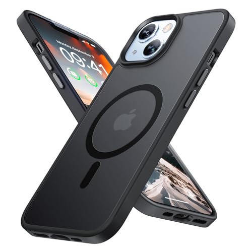 Onestyle Magnetic iPhone 13 hülle & iPhone 14 hülle (MagSafe Compatible) (12ft Military Grade Drop Protection) Slim Translucent Frosted Shockproof Phone hülle, Schwarz von Onestyle