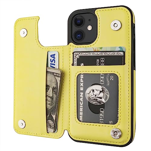 Onetop Kompatibel mit iPhone 12 Mini Wallet Case Karten Handyhülle mit Kartenhalter, PU-Leder, Ständer, Kartenfächer, doppelter Magnetverschluss und langlebige, stoßfeste Abdeckung, 5,4 Zoll (Gelb) Onetop Kompatibel mit iPhone 12 Mini Wallet Case Karten Handyhülle mit Kartenhalter, PU-Leder, Ständer, Kartenfächer, doppelter Magnetverschluss und langlebige, stoßfeste Abdeckung, 5,4 Zoll (Gelb) von Onetop