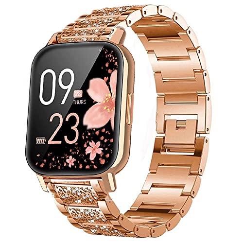 Onetuo Armband Kompatibel für Aooden Smartwatch, Damen Metall Band Premium Edelstahl Bracelet Gurt für Aooden 1.69 Zoll Smartwatch (Roségold) von Onetuo