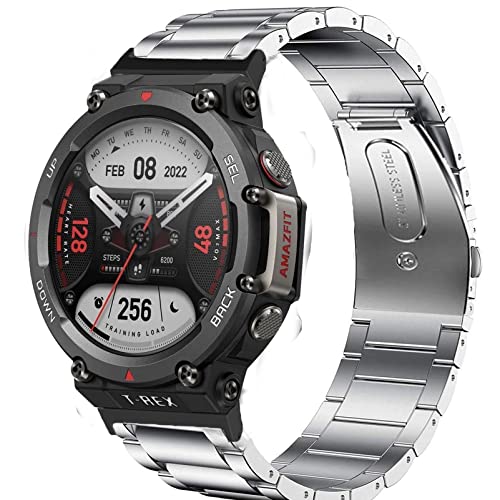 Onetuo Armband Kompatibel mit Amazfit T-Rex 2, Classic Edelstahl Uhrenarmband für Amazfit T-Rex 2 Smartwatch (Silber) von Onetuo