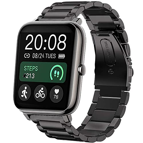 Onetuo Armband Kompatibel mit Popglory Smartwatch P22, Classic Edelstahl Uhrenarmband für Popglory P22 / KALINCO P22 / Rinsmola P22 / Donerton P22 Smartwatch (Schwarz) von Onetuo