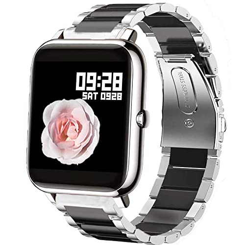 Onetuo Armband Kompatibel mit Popglory Smartwatch P22, Classic Edelstahl Uhrenarmband für Popglory P22 / KALINCO P22 / Rinsmola P22 / Donerton P22 Smartwatch (Silber-Schwarz) von Onetuo