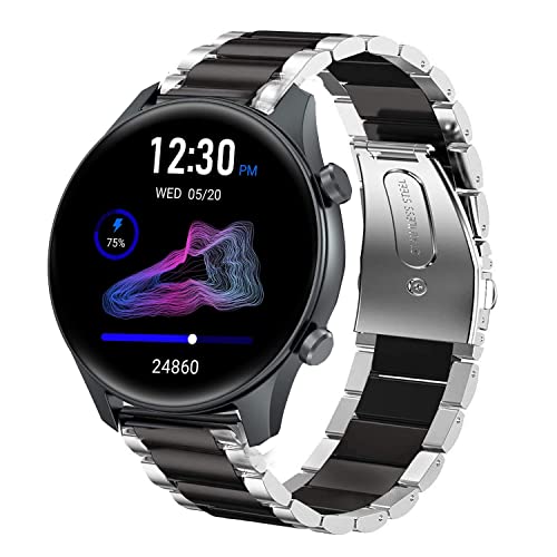 Onetuo Armband Kompatibel mit TouchElex Venus Smartwatch, Classic Edelstahl Uhrenarmband für TouchElex Venus Smartwatch 1,2 Zoll (Silber-Schwarz) von Onetuo