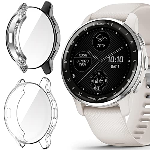 Onetuo Schutzhülle Kompatibel mit Garmin D2 Air Smartwatch, Flexibles TPU Vollschutz mit schutzfolie Kratzfest Displayschutz Schutz Hülle Für Garmin D2 Air Smartwatch (Schwarz+transparent) von Blueshaweu
