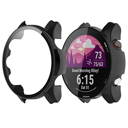 Onetuo Schutzhülle für Garmin Forerunner 255 Smartwatch, Hard PC hülle mit Glas Displayschutz kompatibel mit Garmin Forerunner 255 /255S Smartwatch (255-46mm hülle, Schwarz) von Onetuo