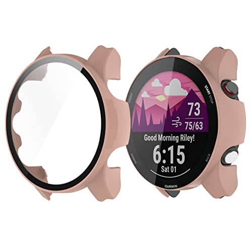 Onetuo Schutzhülle für Garmin Forerunner 255 Smartwatch, Hard PC hülle mit Glas Displayschutz kompatibel mit Garmin Forerunner 255 /255S Smartwatch (255-46mm hülle, rosa) von Onetuo