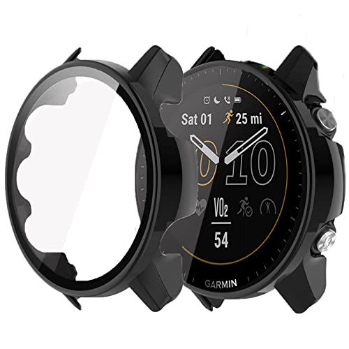 Onetuo Schutzhülle für Garmin Forerunner 955 Smartwatch, Hard PC hülle mit Glas Displayschutz kompatibel mit Garmin Forerunner 955 Smartwatch (Schwarz) von Onetuo