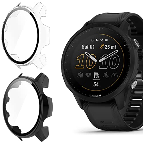 Onetuo Schutzhülle für Garmin Forerunner 955 Smartwatch, Hard PC hülle mit Glas Displayschutz kompatibel mit Garmin Forerunner 955 Smartwatch (Schwarz+Clear) von Onetuo