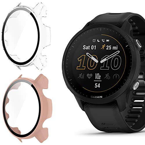 Onetuo Schutzhülle für Garmin Forerunner 955 Smartwatch, Hard PC hülle mit Glas Displayschutz kompatibel mit Garmin Forerunner 955 Smartwatch (rosa+Clear) von Onetuo